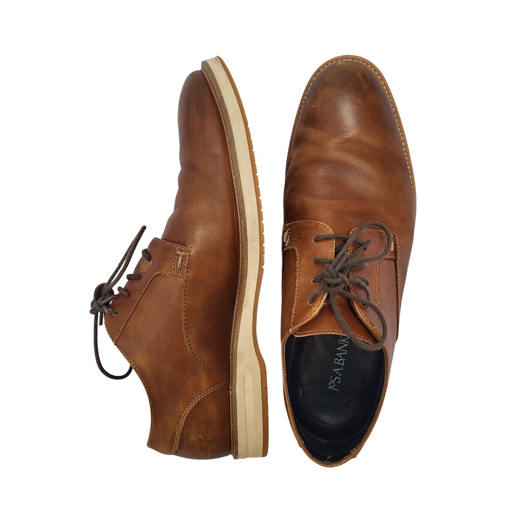 Jos A Bank Mens Tan Brown Leather Derby Shoes Rubber Sole 42T5 16 Size 12